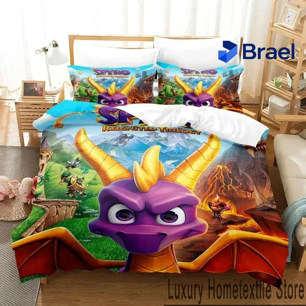 Exquisite Cartoon Spyro Reignited Trilogy Bedding Set Duvet Cover Bed Set Quilt Cover Pillowcase Comforter King Queen Size Boys