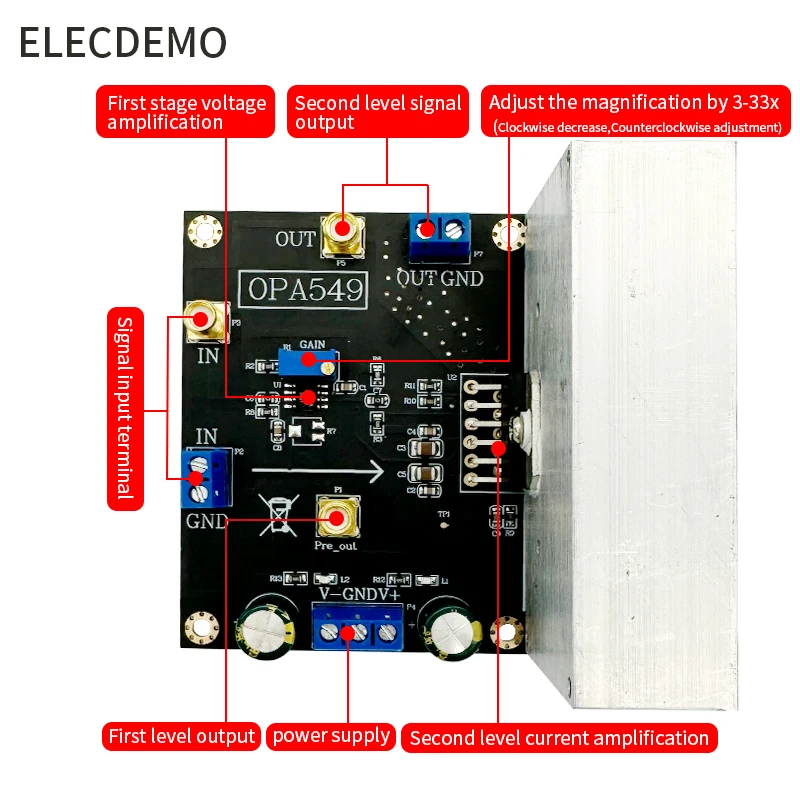 Módulo amplificador de potencia de Audio OPA549, placa amplificadora de alta corriente 8A de alto voltaje, 100W