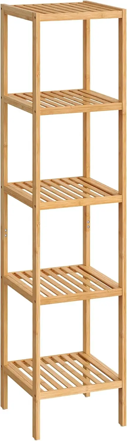 

5-Tier Bamboo Storage Shelf, Multifunctional for Entryway, Bathroom, Living Room, Balcony, Kitchen, 13x13x57.5 Inches
