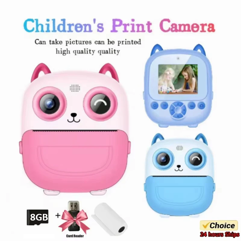 Children Digital Camera Instant Print for Kids Thermal Print Camera Instant Photo Printing Camera Video Toys+8G Memory Card