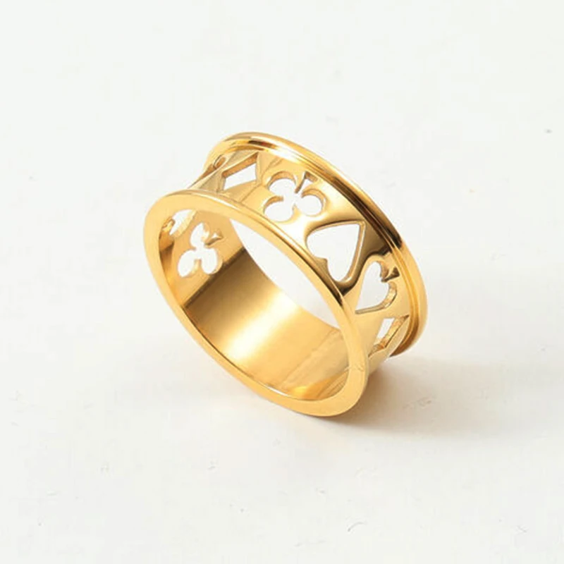 Spade Club Heart Ion Gold Plated Stainless Steel Hollow Out Ring for Women