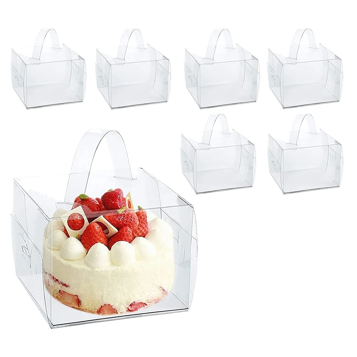 20Pcs 13X13X13cm Clear Cake Boxes with Handles & Cake Boards, forCakes, Desserts, and Cupcakes , Party Cake forWedding