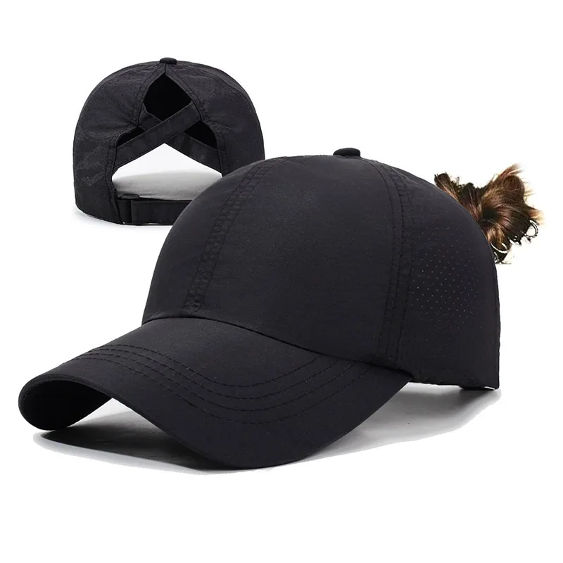 Neue Sommer-Baseballkappe für Damen mit Kreuzband für Pferdeschwanz, Leichte Schnelltrocknende Atmungsaktive Sonnenhut – Detail 4