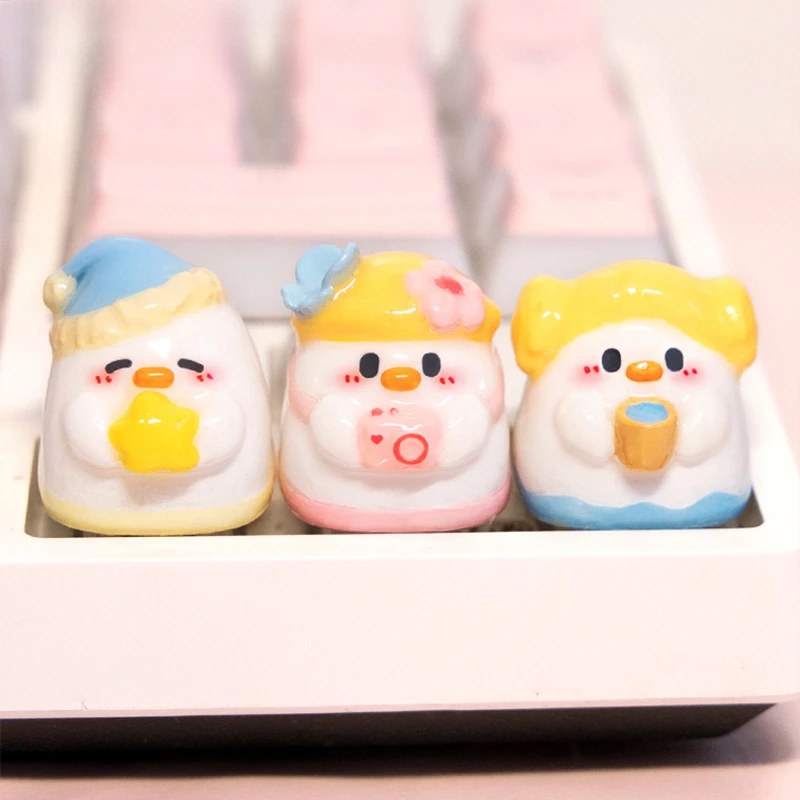 MiFuny Goodnight Duck Keycaps Cute Resin Keyboard Artisan Custom Cartoon KeyCaps for Mechanical Keyboard Accessories Girl Gift