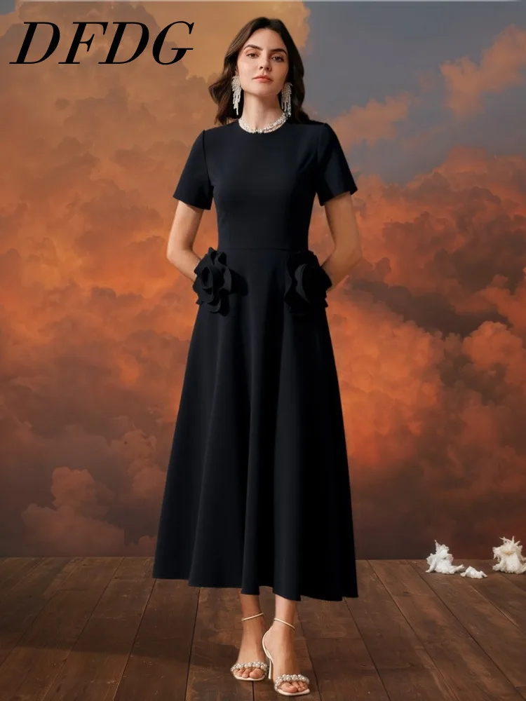 

JNMC элегантное модное однотонное платье с круглым вырезом и трехмерным цветком для женщин, весна-лето 2023, новая коллекция