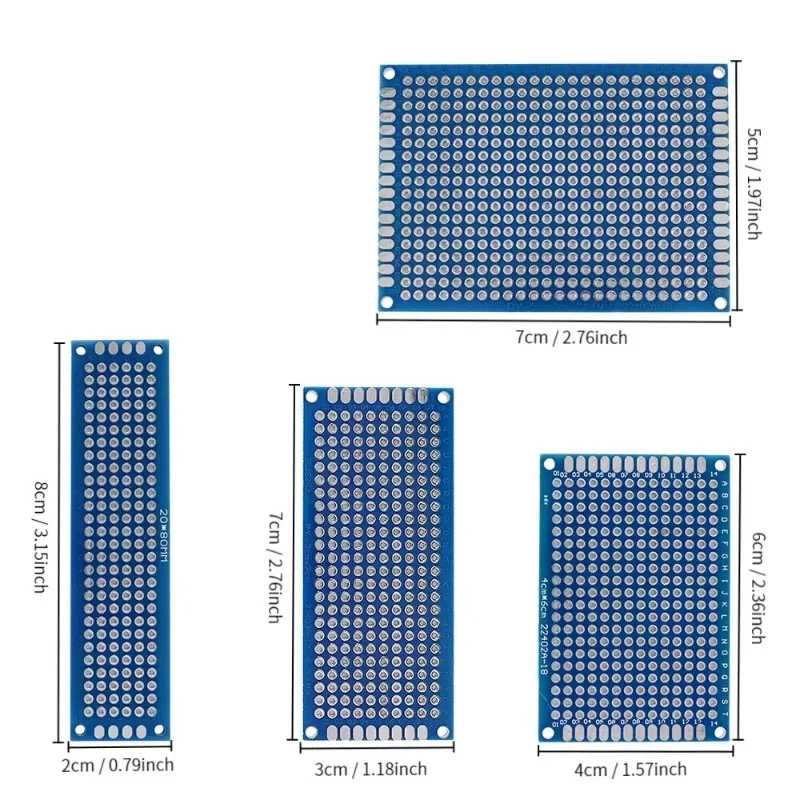 10pcs Universal PCB Board Kit, 2x8 3x7 4x6 5x7 cm Double-Sided 1.6mm Blue for DIY Electronics Soldering Project