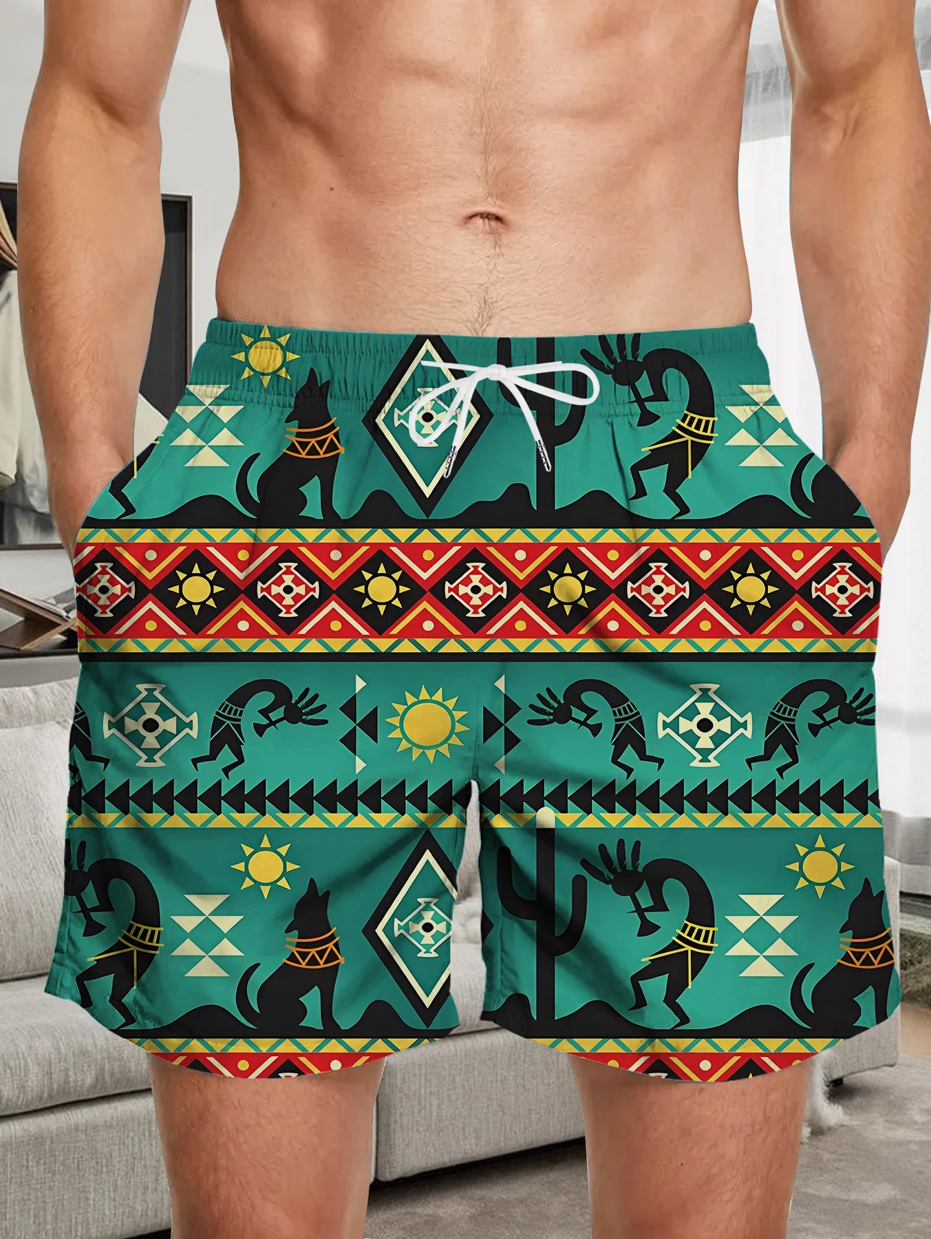 

Mens Water Sports Shorts Full Digital Print Quick Dry Polyester Anti-sand Pants