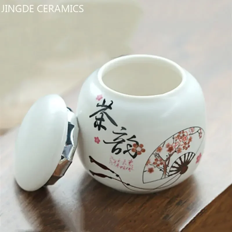 Mini Ceramic Tea Jar Portable Coffee Container Travel White Porcelain Tea Organizer Candy Moisture Proof Tank Teaware Supplies