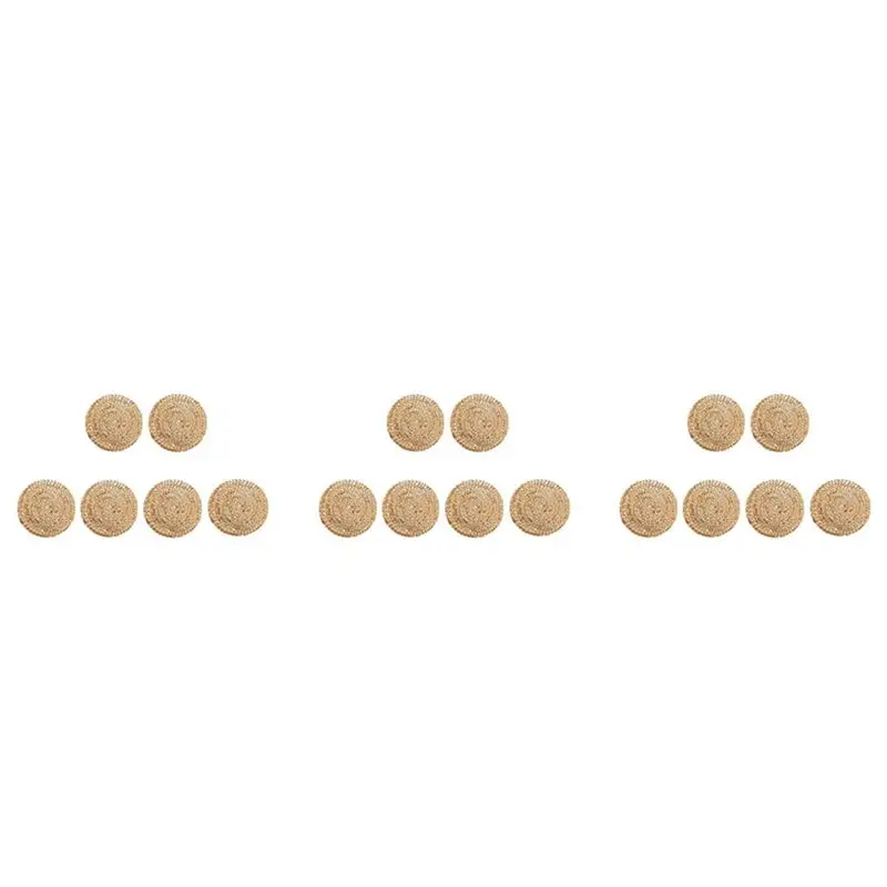 مفارش أطباق الروطان المنسوجة الدائرية من ABMS، سجادات من الخيزران الطبيعي، مفارش مضفرة من قش صفير الماء، مجموعة من 18 قطعة