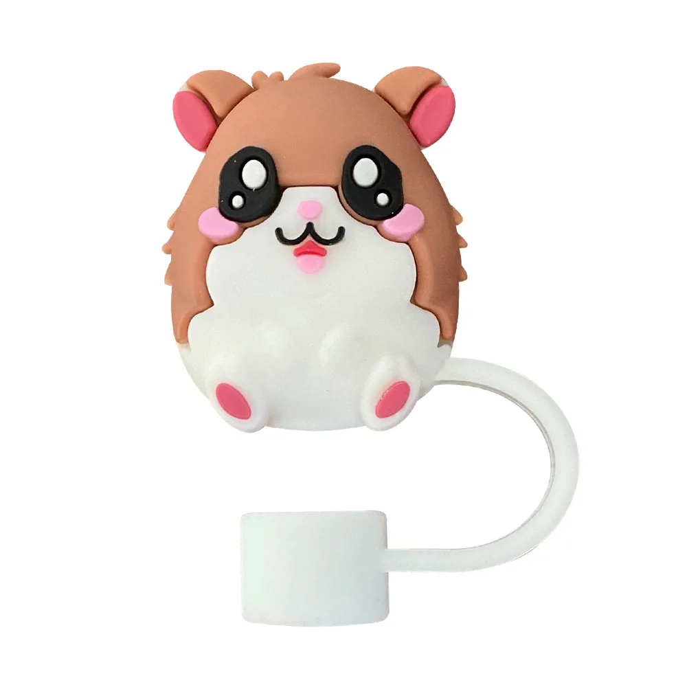 1-5Pcs Hamster Panda Cat 3D Straw Cover Cap Cartoon Drink Straw Plug Reusable Dustproof Splash Proof Drinking Cup Straw Topper