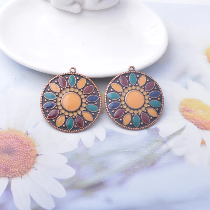 10 Stück Emaille-Rundanhänger aus Legierung, bunt, antikrot, Anhänger-Verbinder für DIY-Schmuck- und Ohrringherstellung – Detail 11
