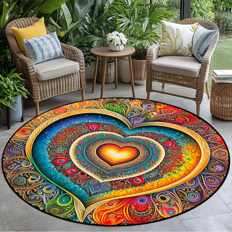 

Круглый ковер VIKAMA Rainbow Mandala для гостиной, противоскользящий коврик для балкона и сада, украшение для дома