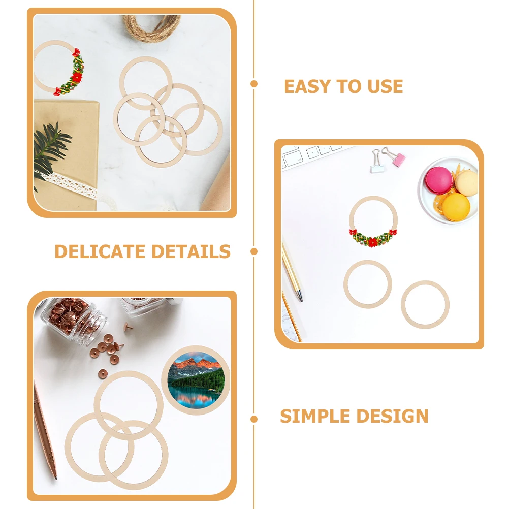

100Pcs Wood Rings for DIY Wreath Crafting Circle Frames Dream Catcher Macrame Wall Hanging Floral Hoop Decorations