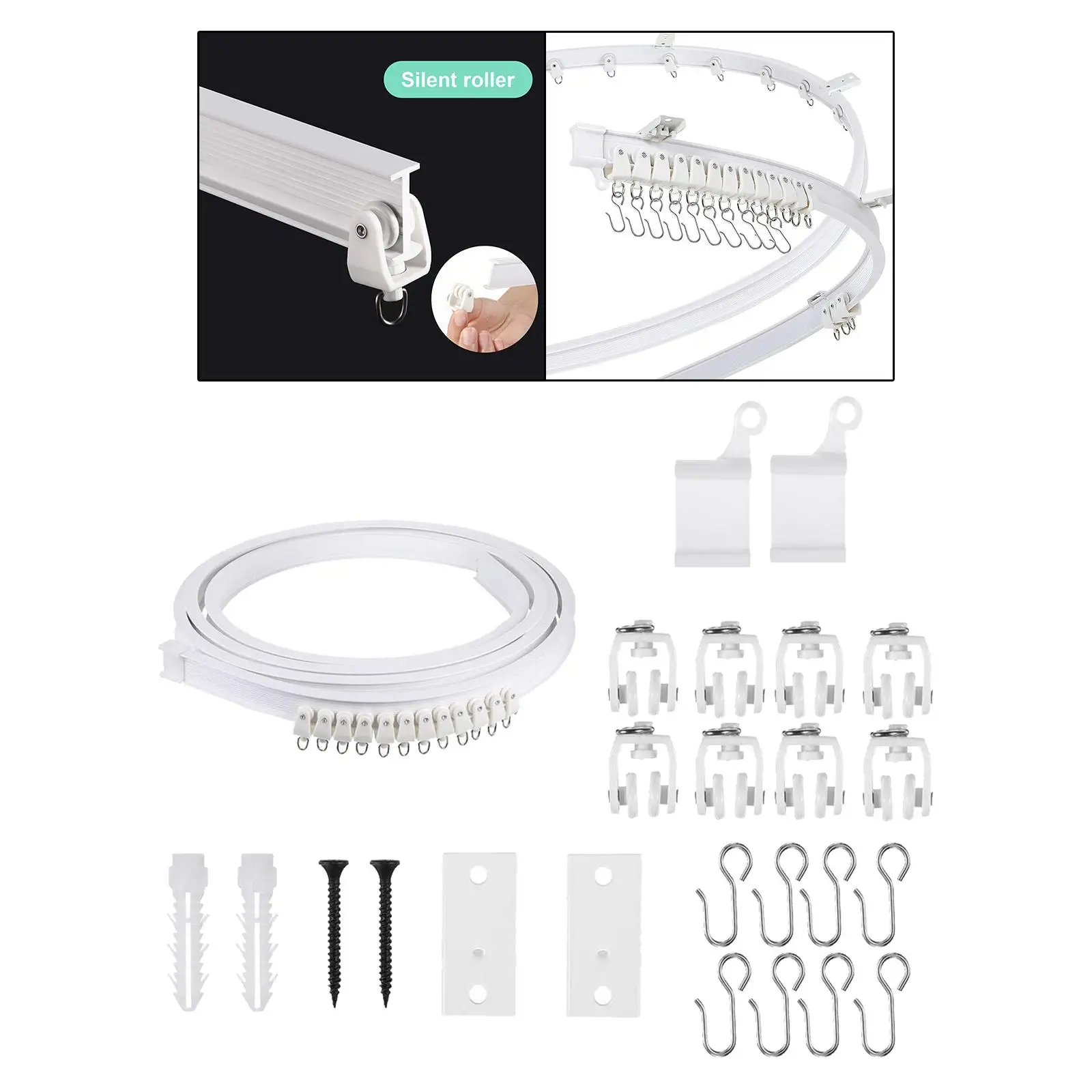 Curved Curtain Track Rail Accessories Mounting Hardware Flexible Bendable for Bunk Bed RV Curtains Shower Room Balcony Bathroom