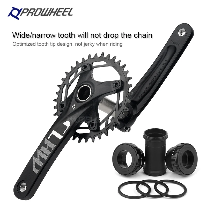 PROWHEEL CLAW MTB Crankset 104BCD 170/175MM Crankset and Steel 104BCD 32/34/36/38/40T Chainrings and BB mtb 12V Crankset
