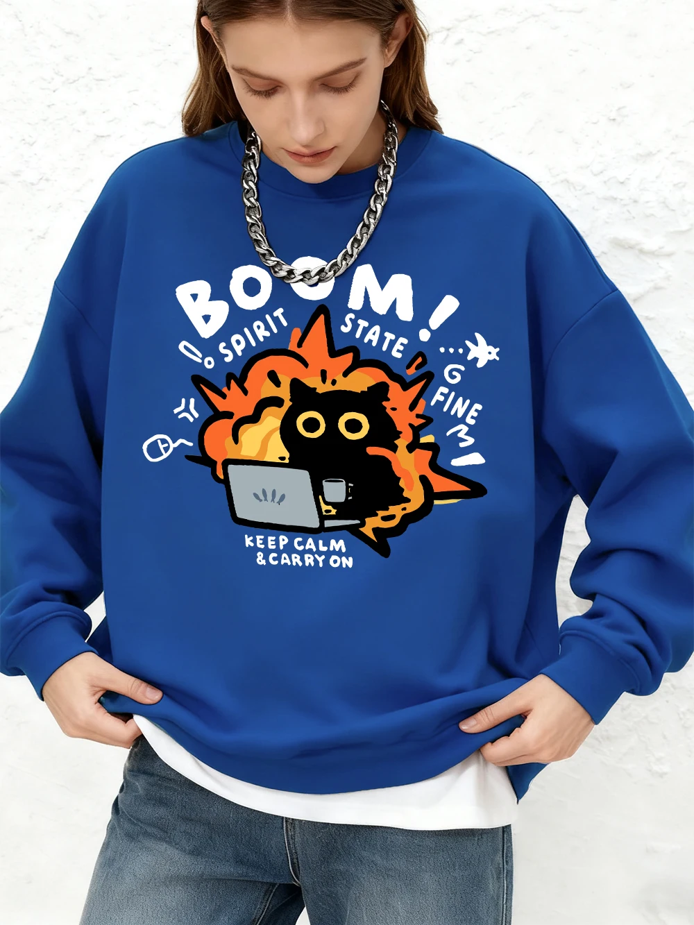 

Keep Calm Carry On Cat Print Толстовки Женские осенние толстовки для бега оверсайз Базовые теплые топы с длинными рукавами Женская одежда с круглым вырезом