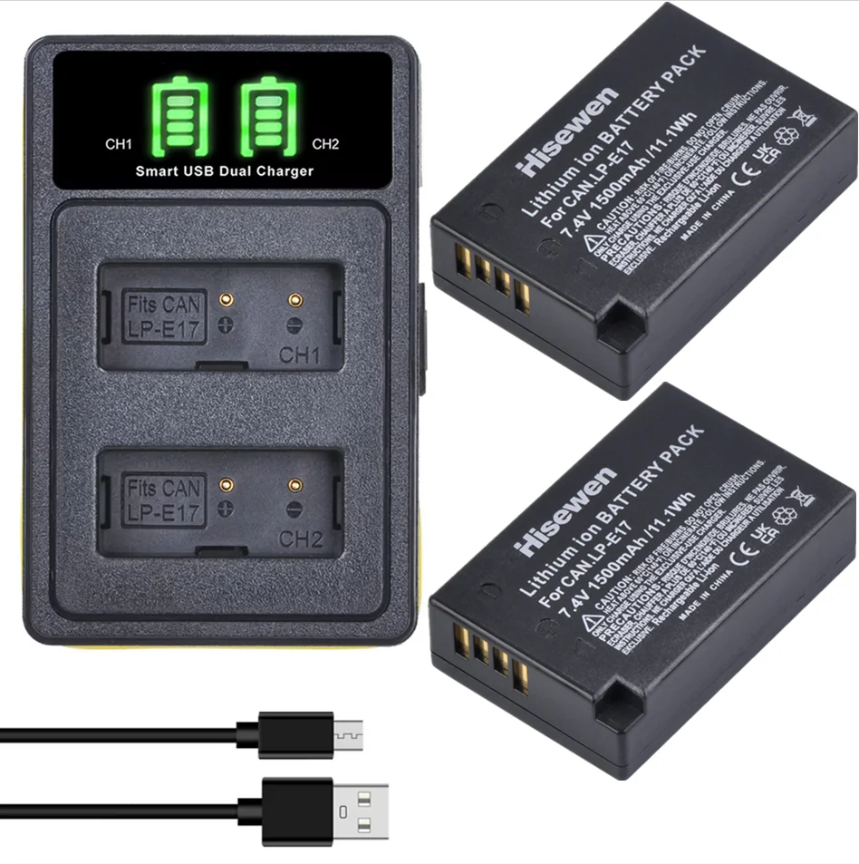 Batería de iones de litio para cámara LP E17 E17 de 1500mAh, Cargador USB Dual para Canon EOS M3 LP-E17 750D 760D T6i T6s 800D 8000D Kiss X8i, M5