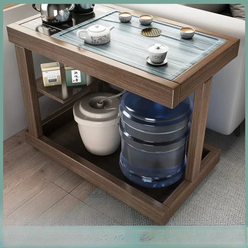 living room sofa, side table, movable tea table, balcony, household solid wood tea cart, kettle integrated