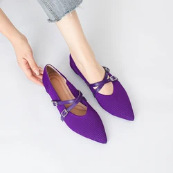 Women's flat shoes with fashionable pointed straps, cross soft knitting, breathable and comfortable 2024 new style