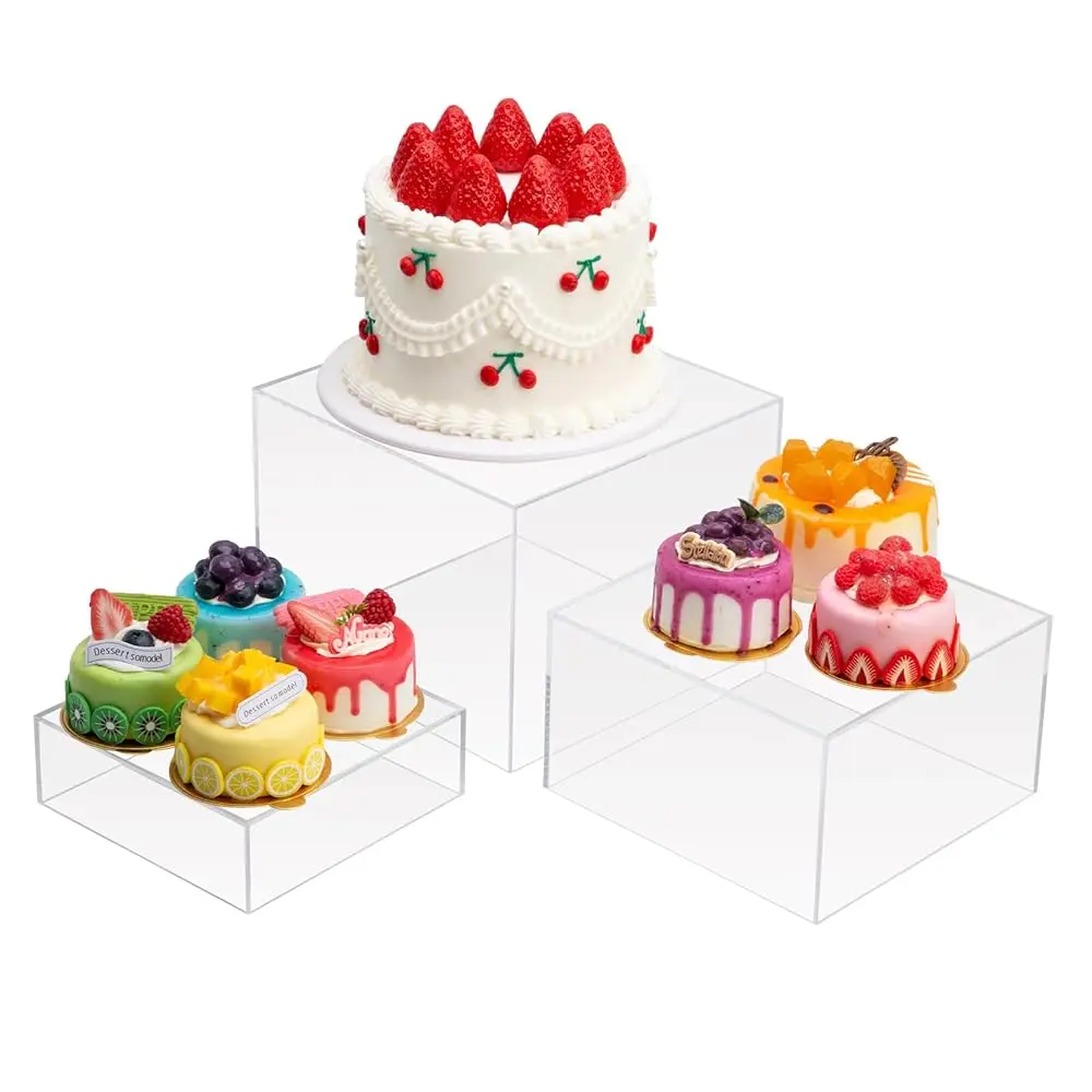 

3Pcs Clear Acrylic Boxes For Display, Acrylic Risers Display Stands Cube Display Boxes With Hollow Bot, Buffet Risers Food