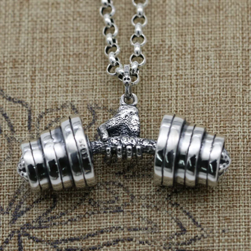 

Fitness Expert Jewelry S925 Sterling Silver Power Fist Weightlifting Necklace Pendant Men's Hip Hop Trendy Sweater Chain Pendant