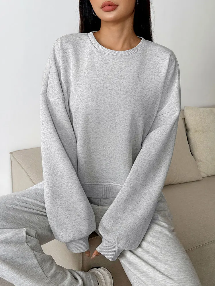 Women Hoodie Autumn Winter New Streetwear Fashion Long Sleeves O-Neck Casual Slim Hoodie Solid Sexy Lady Versatile Tops Clothing