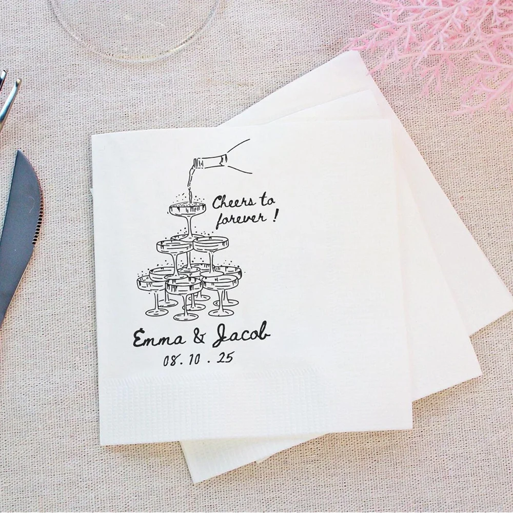 

20Pcs Custom Cheers To Forever Wedding Napkins Engagement Party Napkins Champagne Tower Napkin Bachelorette Party Decoration