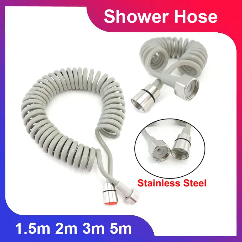 Toilet Bidet Sprayer Telephone Line Flexible Shower Hose Spring Plumbing Hoses Stainless Steel Connector Head Telescopic Tube