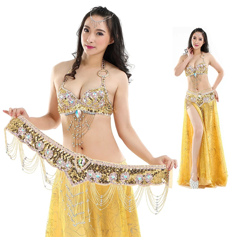 W nowym stylu brzuch kostium taneczny S/M/L 3 sztuk biustonosz i pas i spódnica Sexy orientalne taniec kobiety ubrania zestaw Bellydance wydajność ubrań zestaw