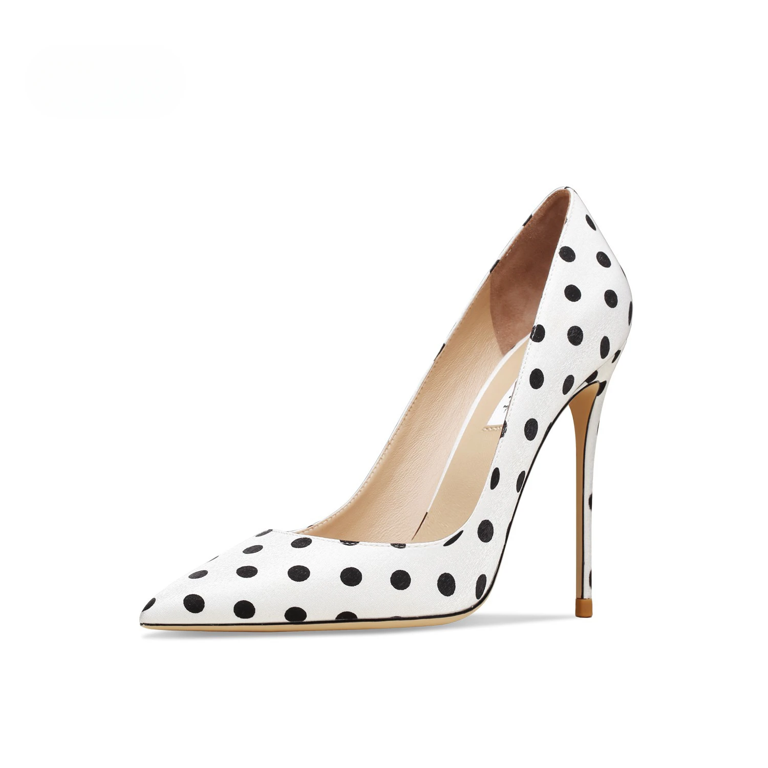Spring and Autumn New Black and White Polka Dot Pointed Thin Heel Fashionable Satin High Heels