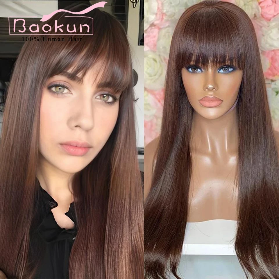 Wig rambut manusia renda depan 13x4 360 Wig transparan 13x6 HD Lace Frontal dengan poni Wig rambut manusia lurus tulang tanpa lem