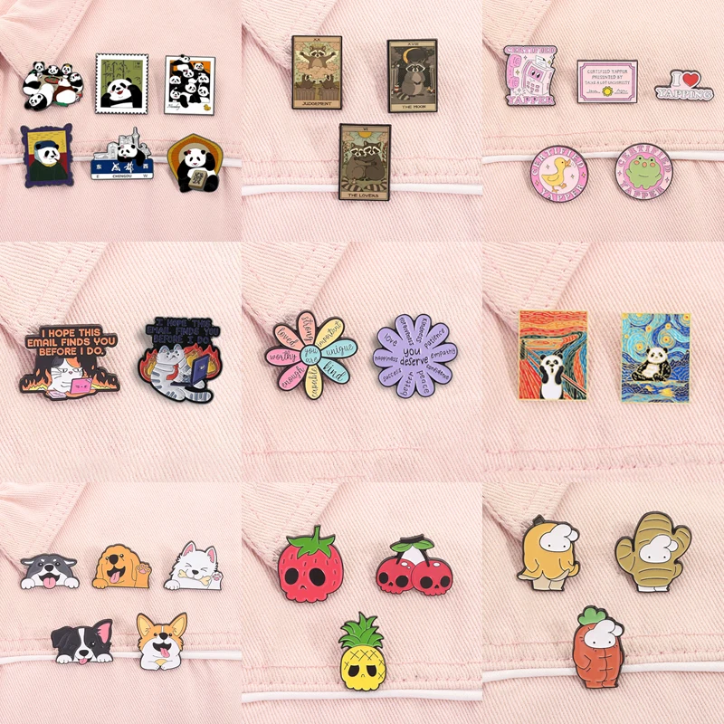 Juego de 2-6 unidades de alfileres esmaltados para libros de lectura de perros y gatos, broches de animales para oficina, conejos y frutas, insignia de solapa, regalos de joyería