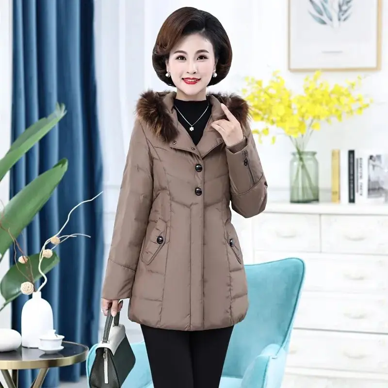 

Winter Style Thin 2024 New Women's Parka Long Detachable Raccoon Dog Fur Collar Hat Jacket Thick Thermal Coat P33