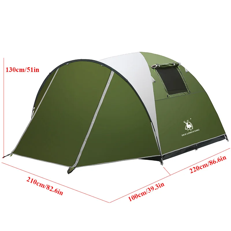 Hui Lingyang 3-4Persons Hand Install Tent Outdoor Camping Double Layers Waterproof Sunscreen 1hall One Room Portable Family Tour