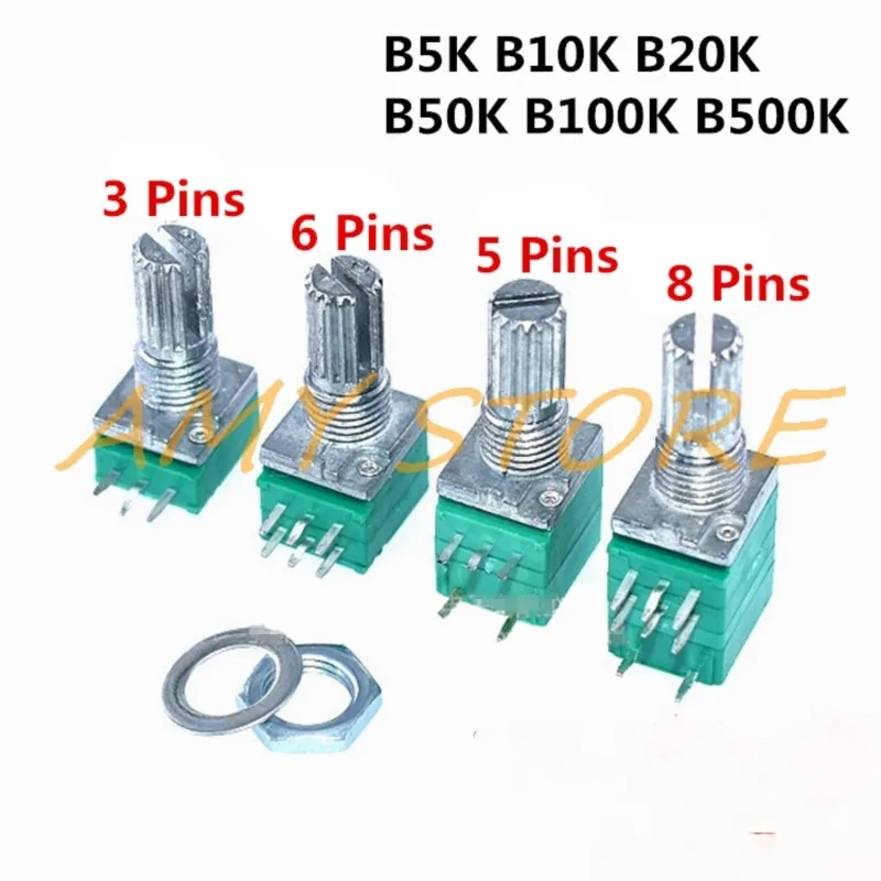 10pcs B5K B10K B20K B50K B100K B500K RV097NS Audio Amplifier Sealed Linear Volume Potentiometer Resistor 15mm Shaft 3/5/6/8pins