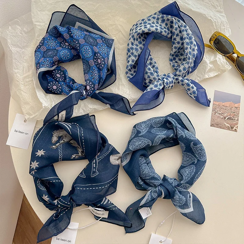 Koreaanse retro cashewbloem katoen en linnen kleine vierkante sjaal ademend lente en zomer nieuw modieus hoog gevoel veelzijdig