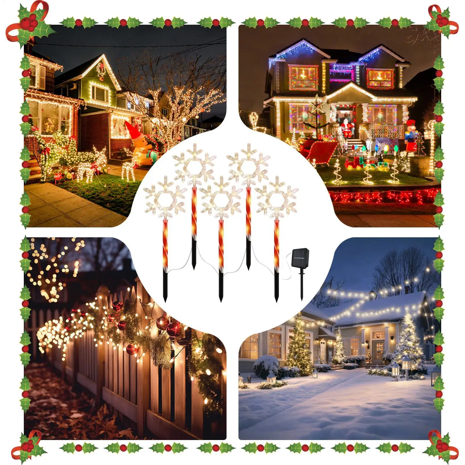 Pathway Solar Lights 5 Pieces Christmas Solar Snowflake Lights LED Stake Lamp Waterproof For Holiday Festival Walkway Garden