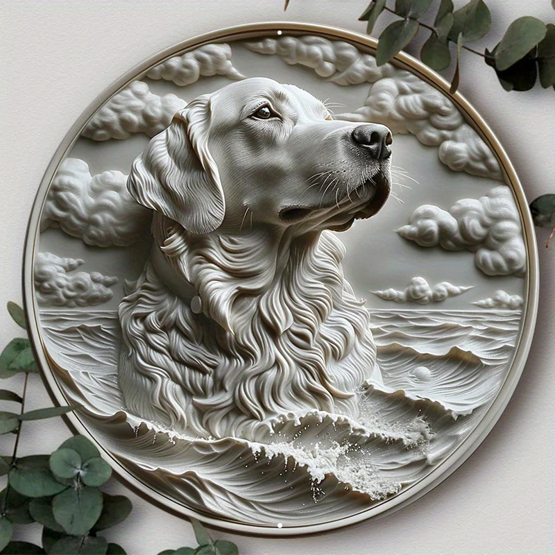 

Aluminum Round Metal Sign with Cute Dog Mask Theme, Art Decorative Plates for Cafe, Bar, Club, Yard, Home Office, 8in &11.8in