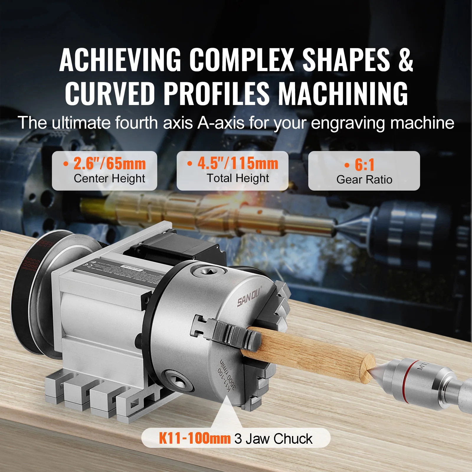 SucceBuy تقسيم الرأس K11-100mm 3 الفك تشاك 2.6 "/65 مللي متر ارتفاع المركز MT2 Tailstock 6:1 نسبة التروس العالمي لطحن النقش