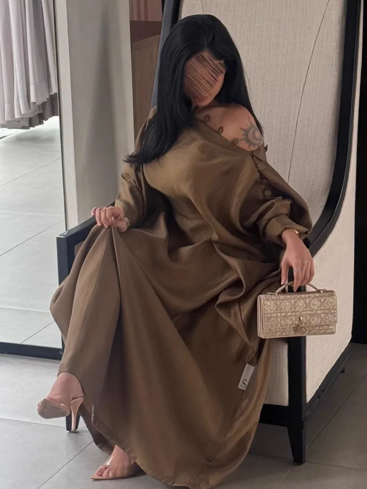 Middle East Sle Button Long Robe Dr Vintage Gown Wedding Par Evening Outfit Princ Skirt ape Seven Sve Length