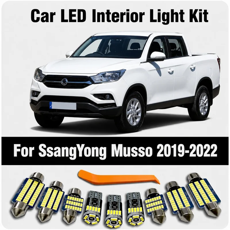 11Pcs For Ssangyong Musso 2019 2020 2021 2022 License Plate Lamp LED Interior Dome Map Ceiling Light Kit Canbus No Error