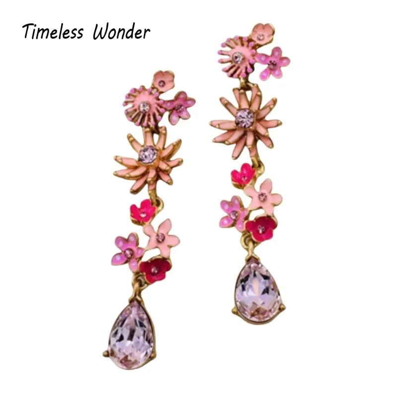 Timeless Wonder Enamel Crystal Floral Statement Stud Earrings for Women Designer Jewelry Luxury Brand Runway Rare Top Retro 2366