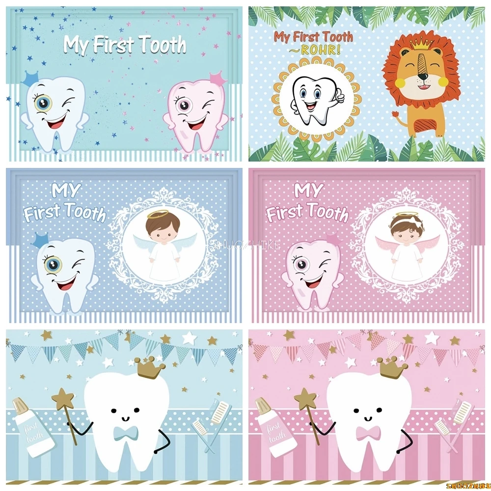 My First Tooth Baby Birthday Party Newborn Boy Girl Twin Photography Backdrop Decoration Backgrounds For Photo Studio