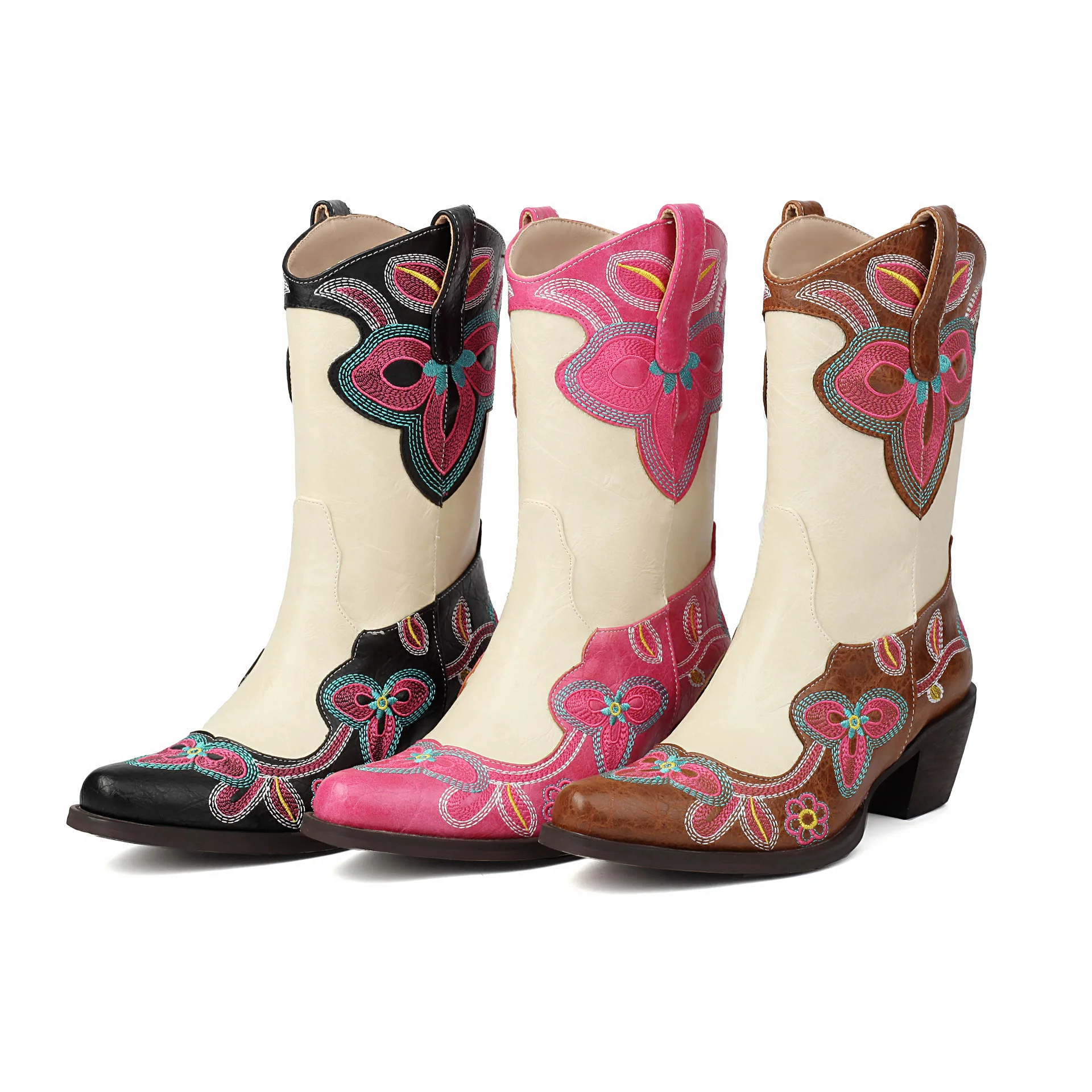 IPPEUM Pink Cowboy Boots For Women Embroidered Size 43 Ankle Boots Cowgirl Outfit Shoes