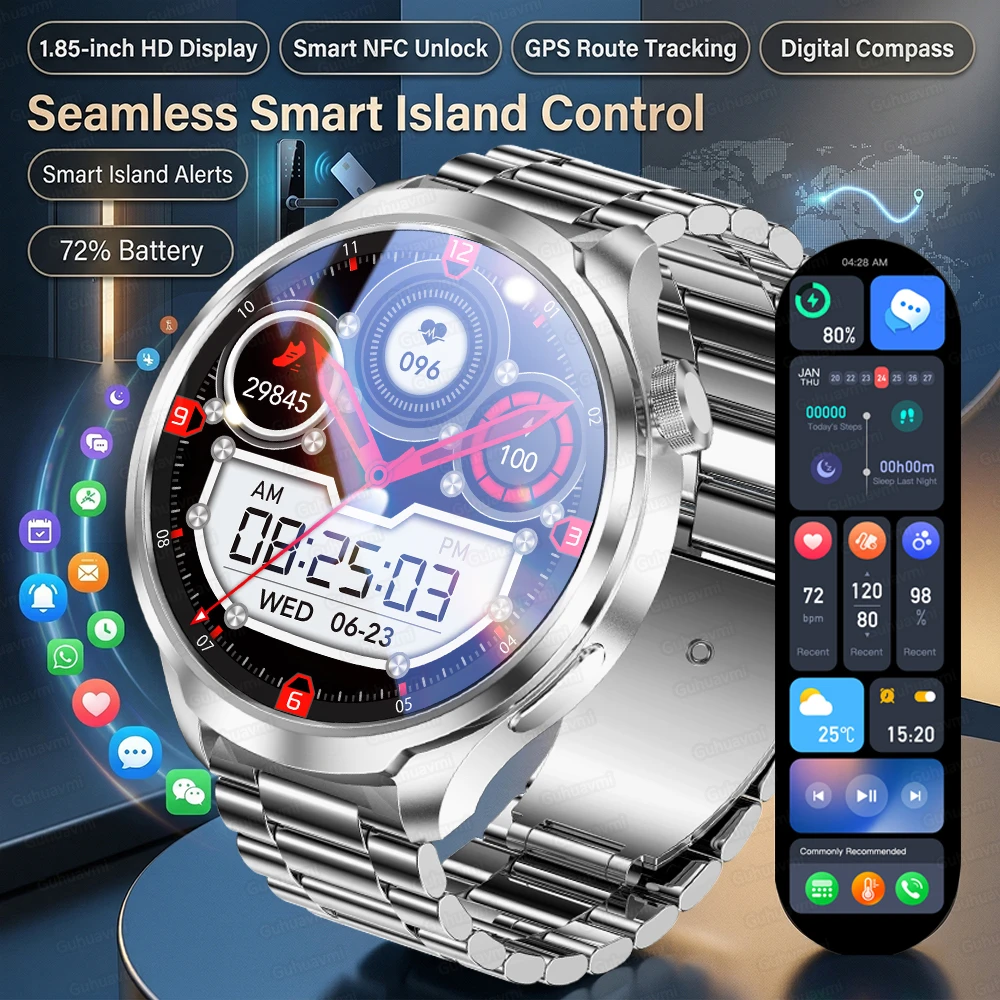 

New 1.85' Big Screen Smart Watch Men NFC Bluetooth Call Watch 6 With Compass GPS Tracking Heart Rate Health Smartwatch For Women