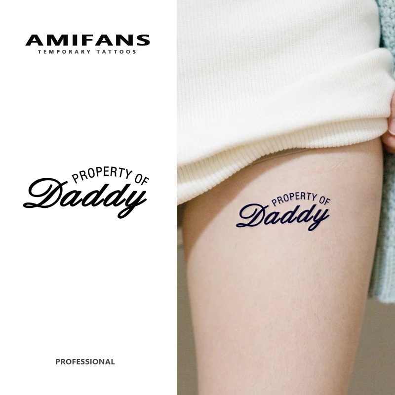 

3 Sheets Semi Permanent Tattoo Property of Daddy Temporary Tattoo 3'' X 1.2'', Lasting 1-2 Weeks Tattoo,Long Lasting Juice Tatto