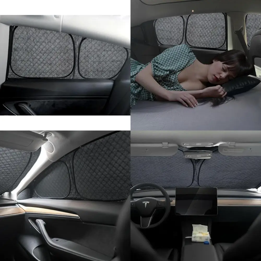 

Upgraded Camping Privacy Curtain Designed for Tesla Model 3, Fit Highland Model 3. 4-Layer 7-Piece Camping Shades, Windshield Co
