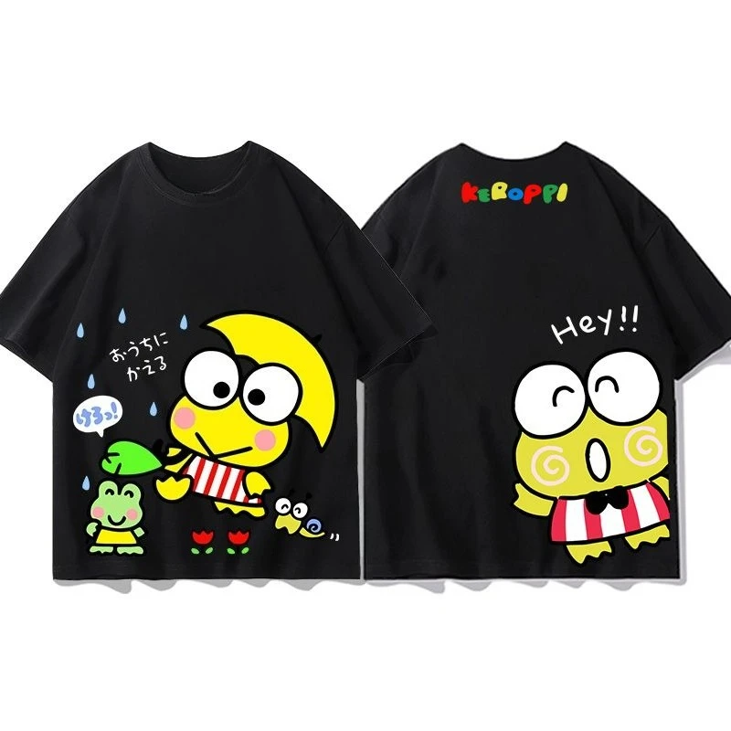 جديد Keroppi الكرتون تي شيرت أبيض الصيف سانريو المرأة حجم كبير القطن الخالص تي شيرت Y2K فضفاض عادية كم قصير #5