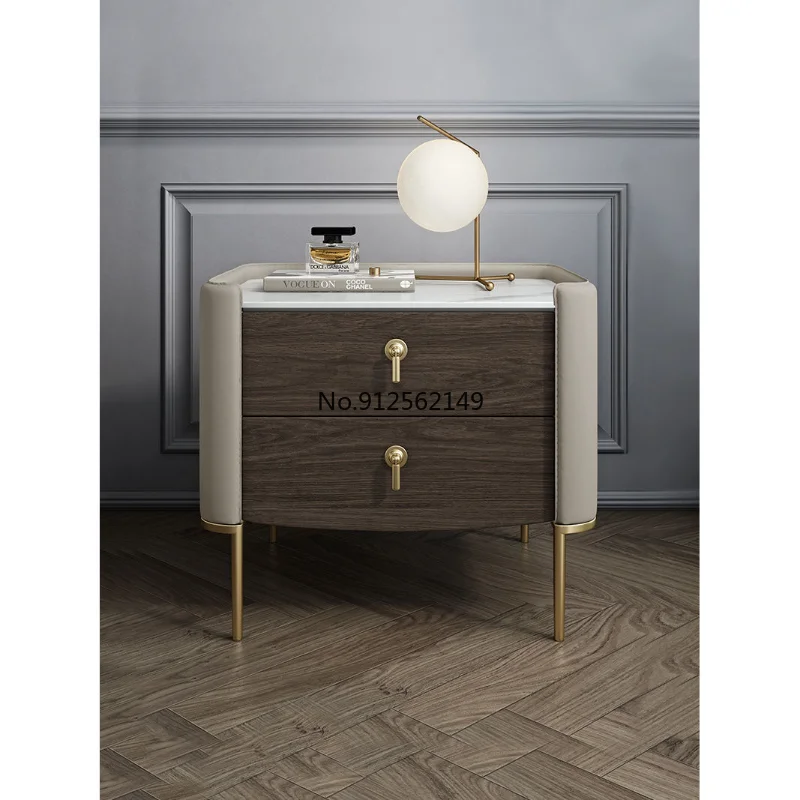 

Nordic bedside table light luxury solid wood slate locker modernminimalist leather furniture nightstand bedroom mesa de noche