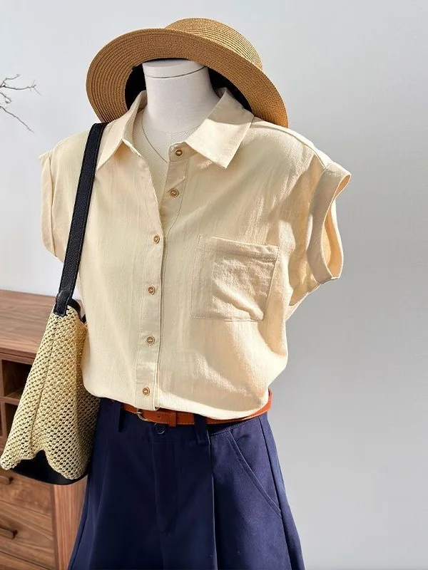 

Рубашка с коротким рукавом в деловом стиле, женская модная красивая блузка в гонконгском стиле, топ из полиэстера с воротником, однотонная.